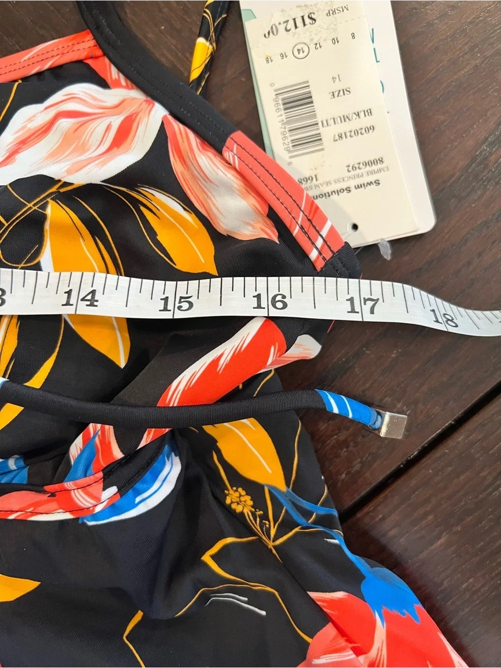 Swim Solutions Floral Print Empire Swim Dress Tummy Control Swimdress 14 NWT